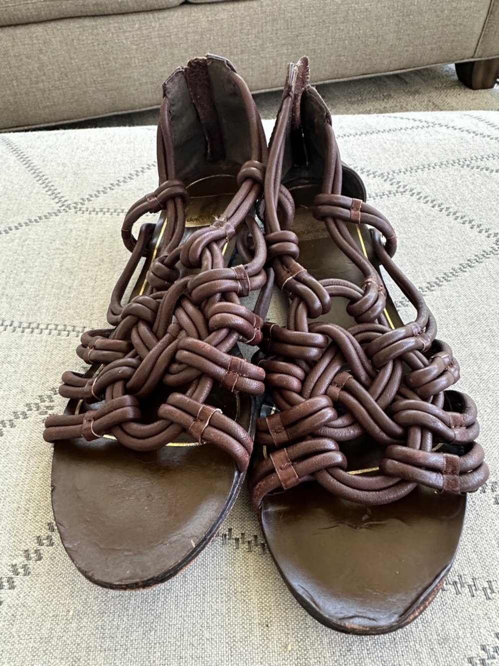 Dolce Vita Brown Braided Leather Gladiator Sandals